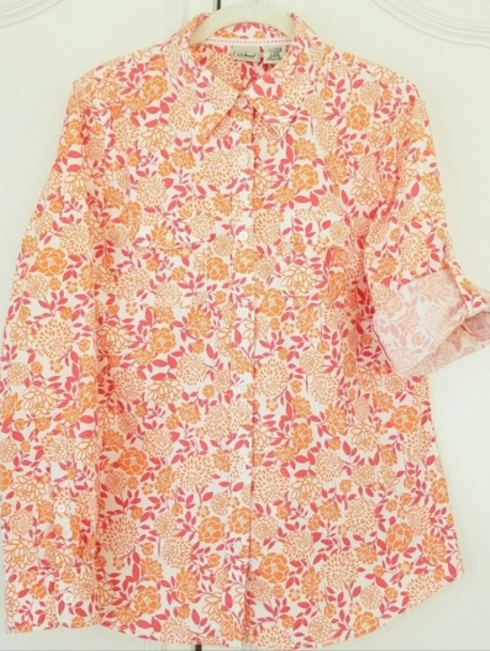 L.L. Bean Floral Button-Down Shirt in Pink and Orange